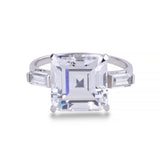 Asscher Solitaire and Side Baguette Diamond Ring