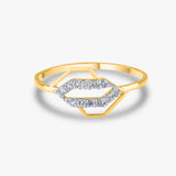 Hexagonal Pave-Set Gold Ring