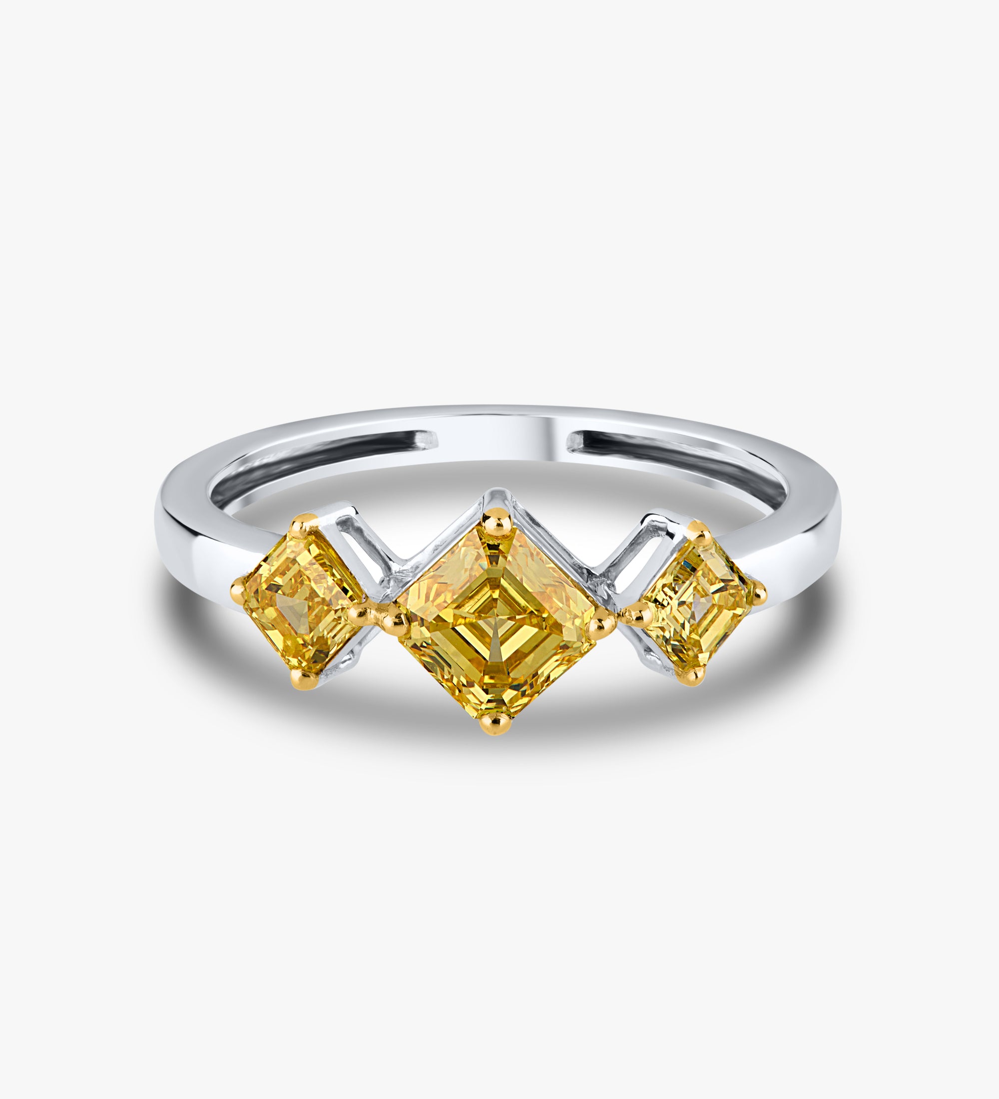 3 Yellow Asscher Ring