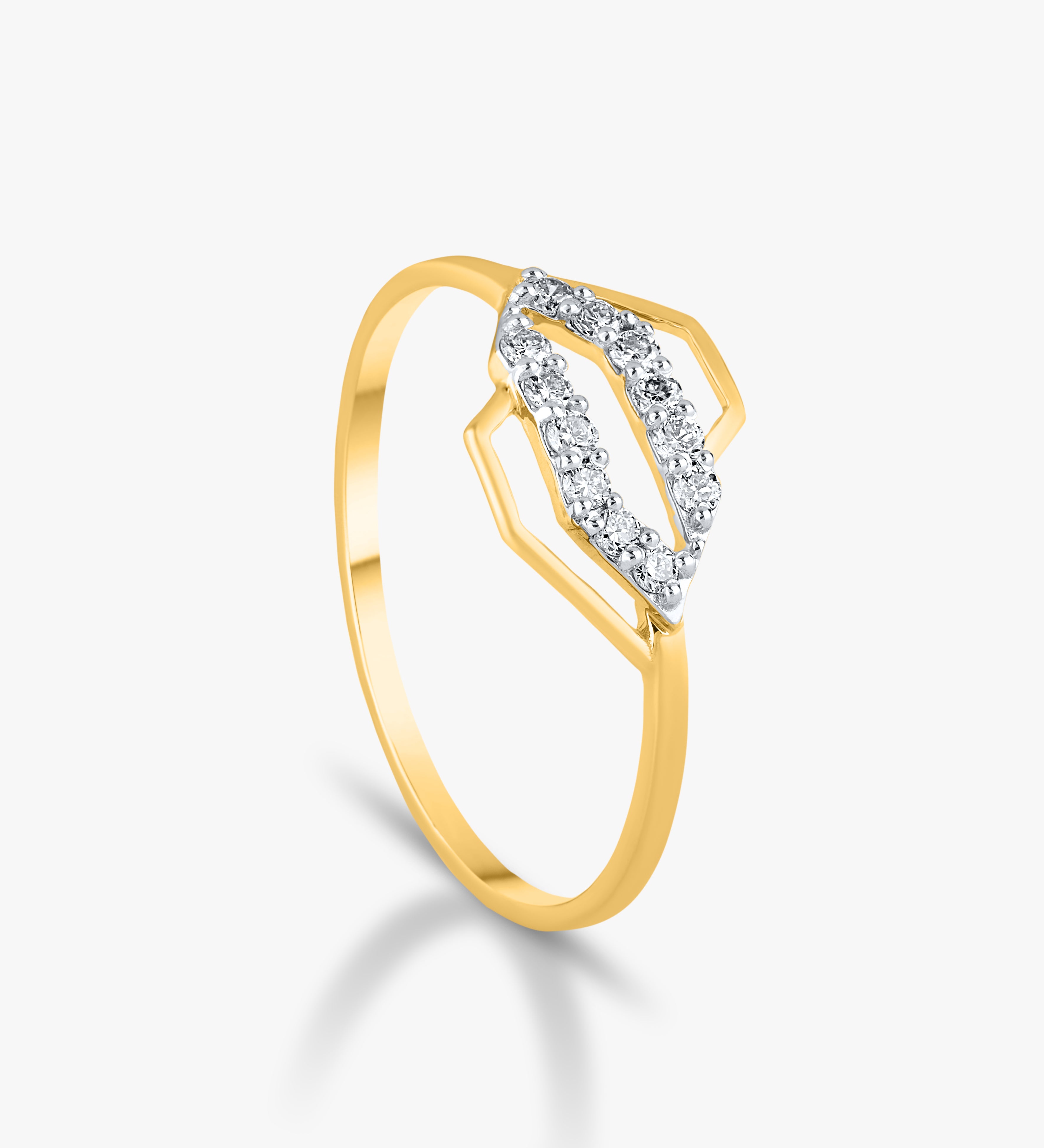 Hexagonal Pave-Set Gold Ring