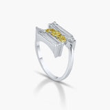 Extra long baugette with yellow princess diamond ring