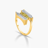 Extra long baugette with yellow princess diamond ring