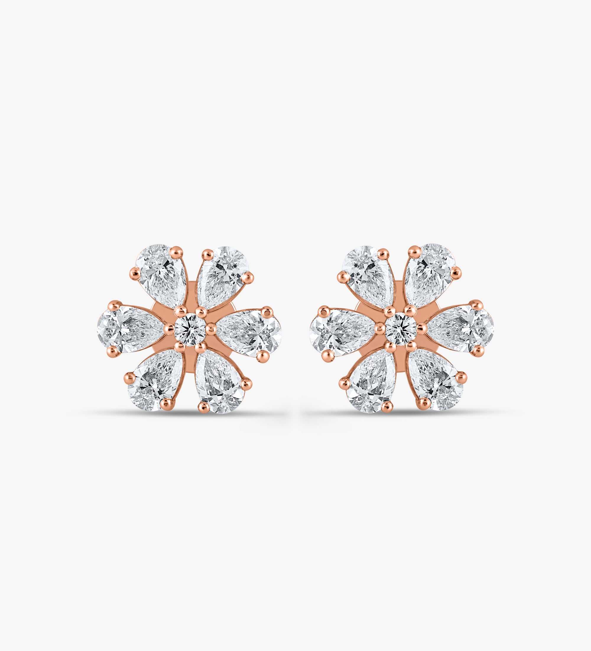Elegant Flower Pear Diamond Studs