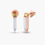 Yellow Emerald & Baguette Diamond Stud Earring