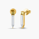 Yellow Emerald & Baguette Diamond Stud Earring