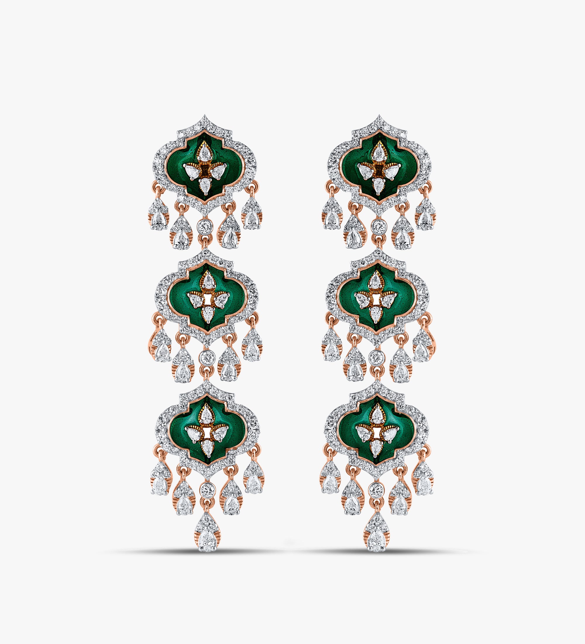 Three Tier Glass Enamel Earrings