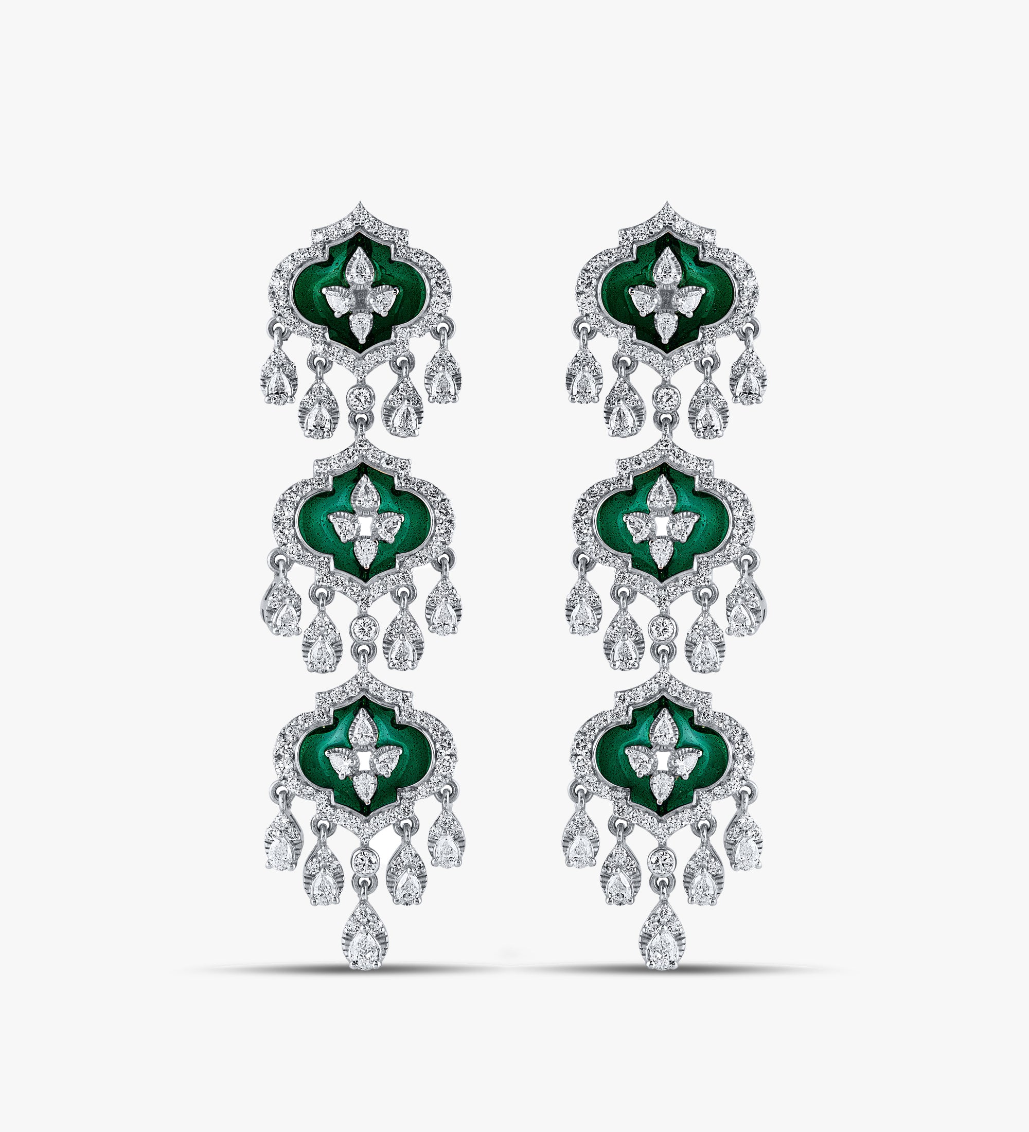 Three Tier Glass Enamel Earrings