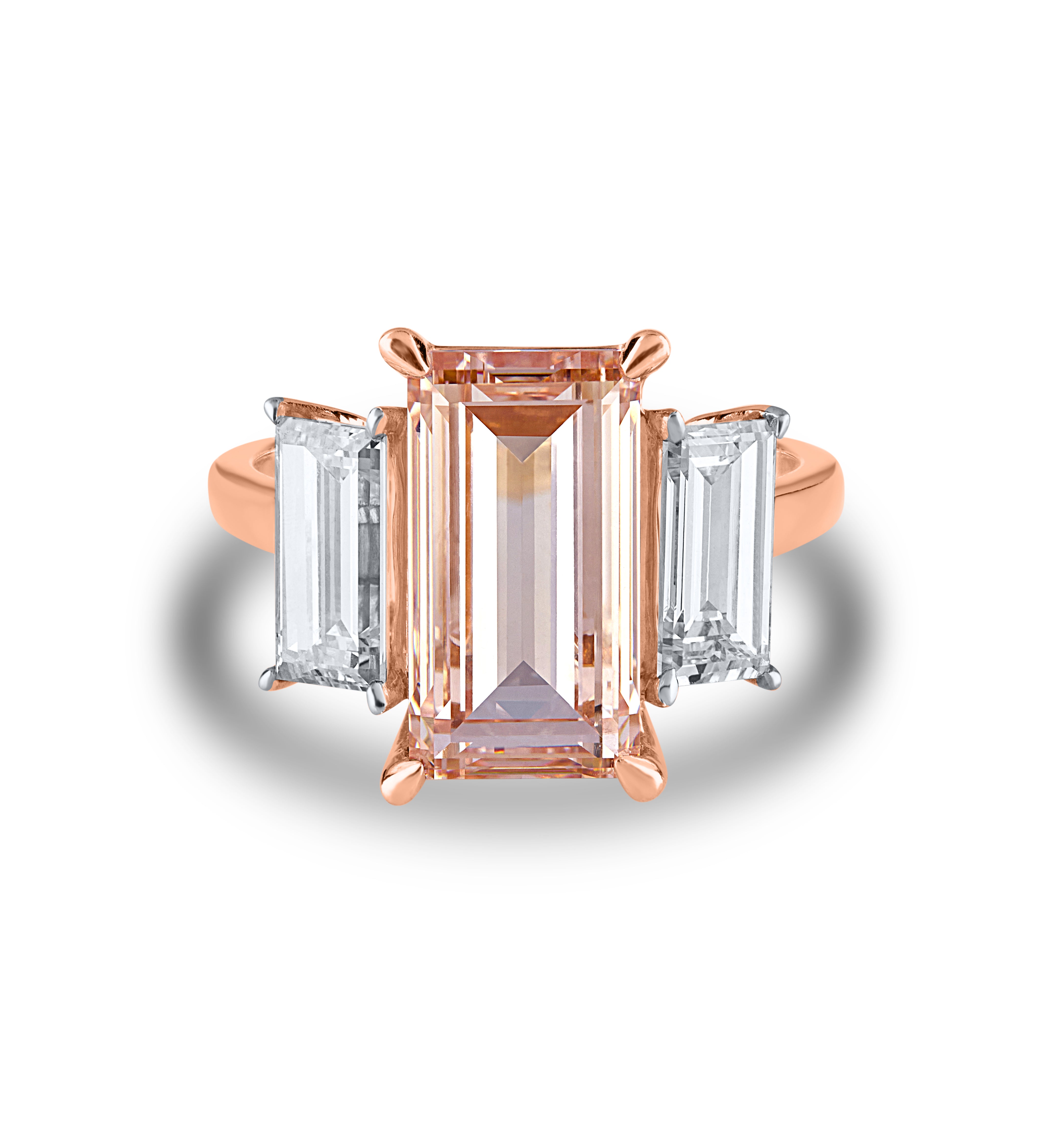 Pink Emerald-Cut Morganite and Diamond Ring
