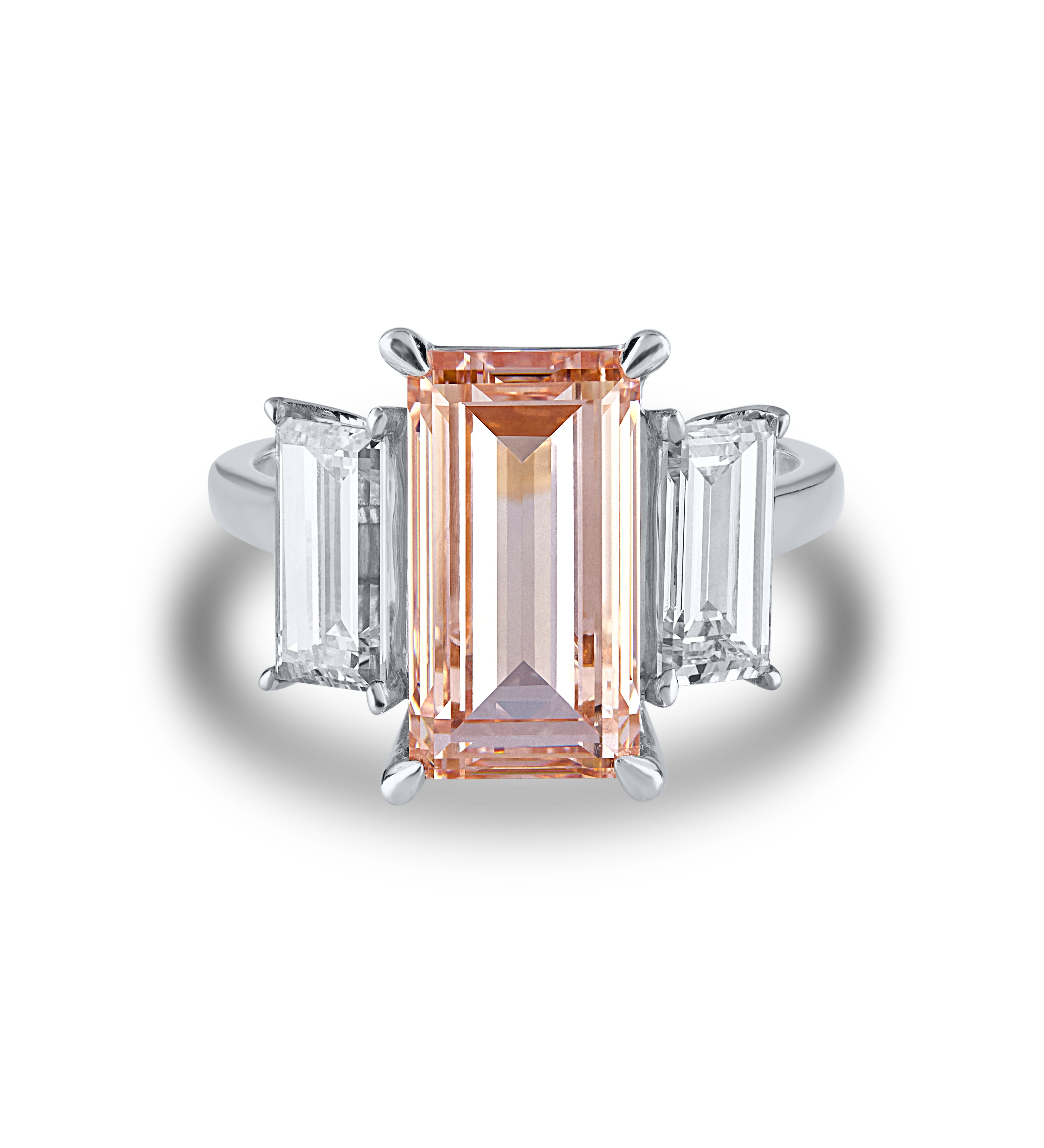 Pink Emerald-Cut Morganite and Diamond Ring