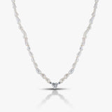 1.00 Ct Heart Diamond With White Pearl Necklace / Bracelet