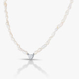 1.00 Ct Heart Diamond With White Pearl Necklace / Bracelet