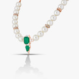 Green Emerald and White Pearl Necklace