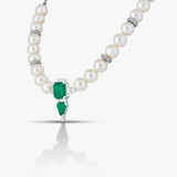 Green Emerald and White Pearl Necklace