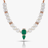 Green Emerald and White Pearl Necklace