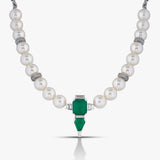 Green Emerald and White Pearl Necklace