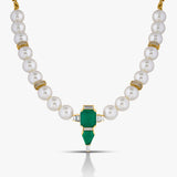 Green Emerald and White Pearl Necklace