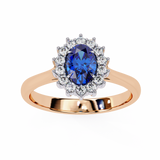 Blue Oval Sapphire & Round Diamond Ring