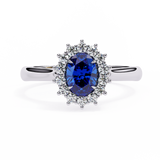 Blue Oval Sapphire & Round Diamond Ring