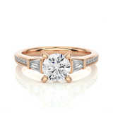 Round Diamond with Side Baguette Diamond Ring