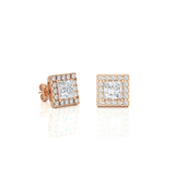 Princess Diamond Halo Round Studs
