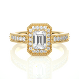 Halo Emerald with Side Diamond Ring